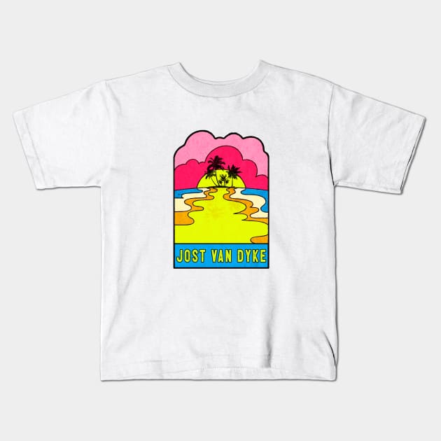 Jost Van Dyke Groovy Sunset 70's Hippie Hippy Vintage British Virgin Islands Kids T-Shirt by DD2019